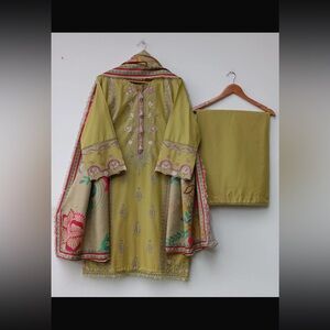 Elegant Embroidered Green Outfit